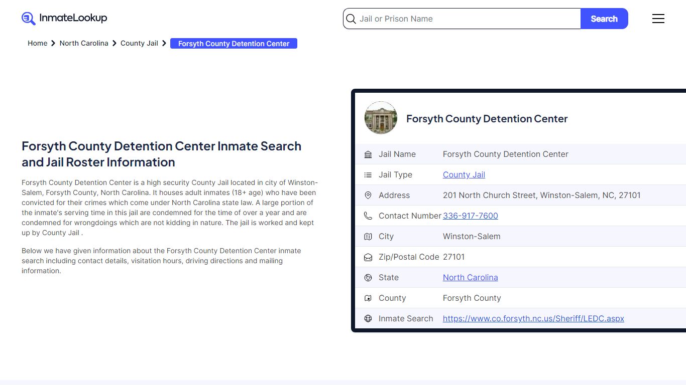 Forsyth County Detention Center Inmate Search - Inmate Lookup